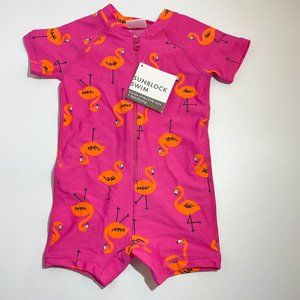 NWT Hanna Andersson Sunblock Rash Guard Suit - Pink Flamingos Sz 70 6-12 Months